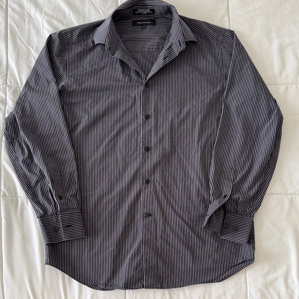 JONES NEW YORK Black and White Striped Button Down Shirt